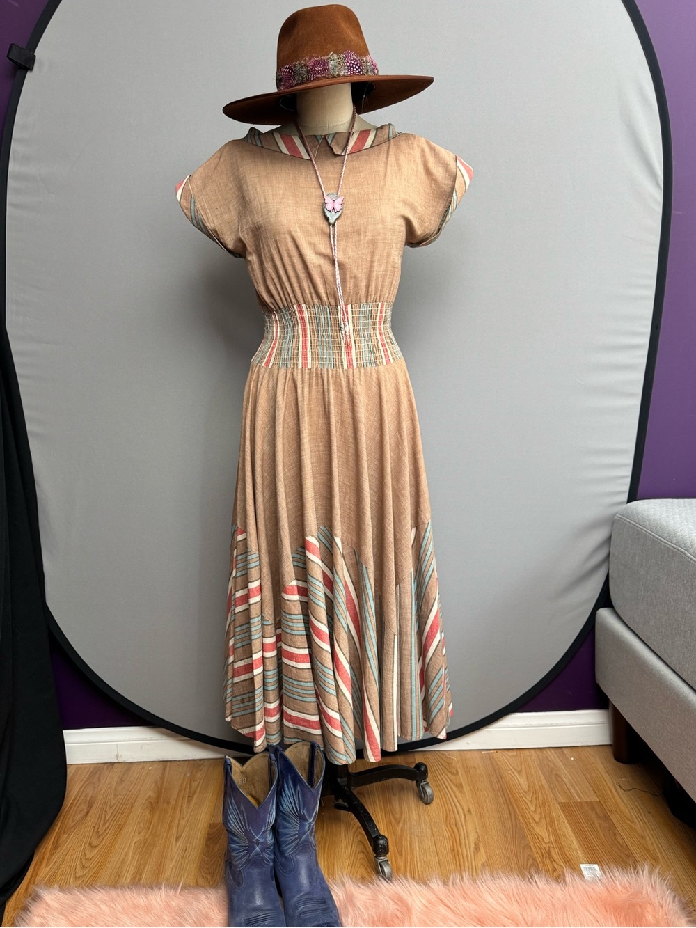 Vintage 70s Handmade Prairie Western Dress Small | Cottagecore Smocked waist